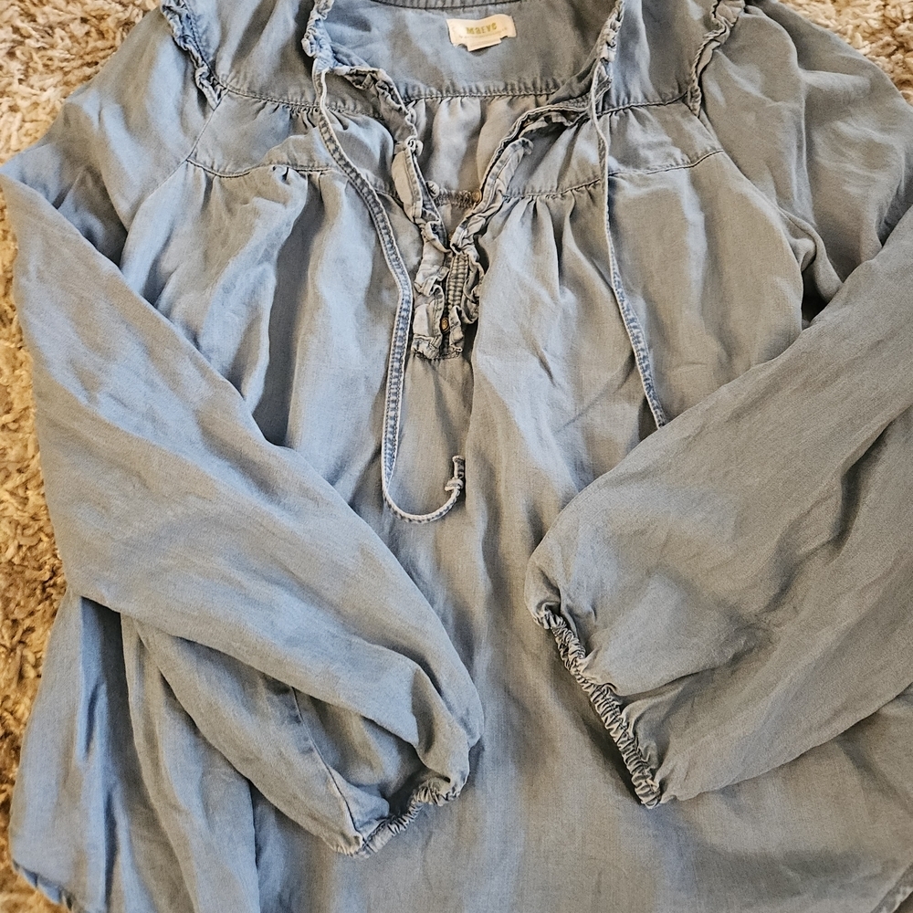 Maeve Light Blue Blouse with Ruffle Details